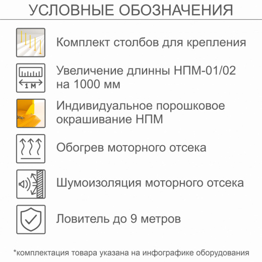 Наклонный подъемник для инвалидов по ТУ НПМ-02, с столбов для крепления, с обогревом моторного отсека (для регионов с холодным климатом), с шумоизоляцией моторного отсека, с ловителем до 9 метров